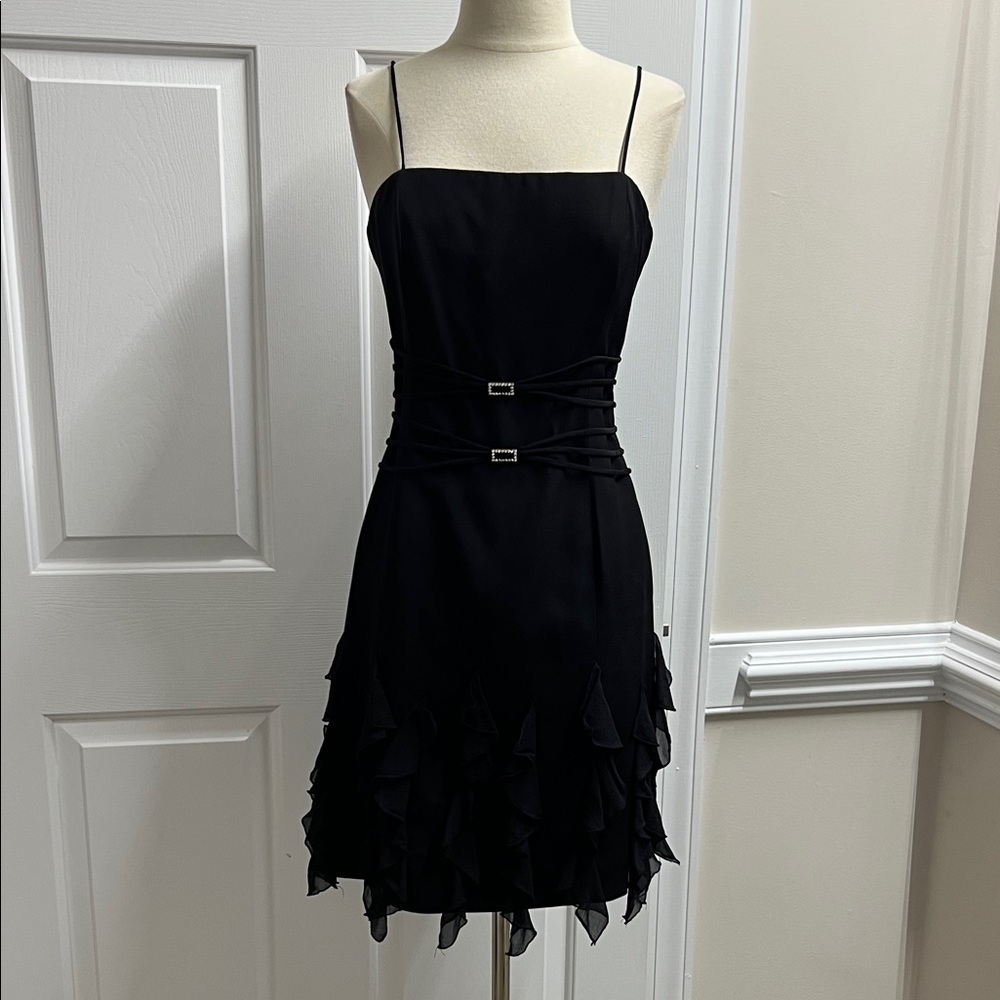 Jovani Black Mini Dress with Spaghetti Straps